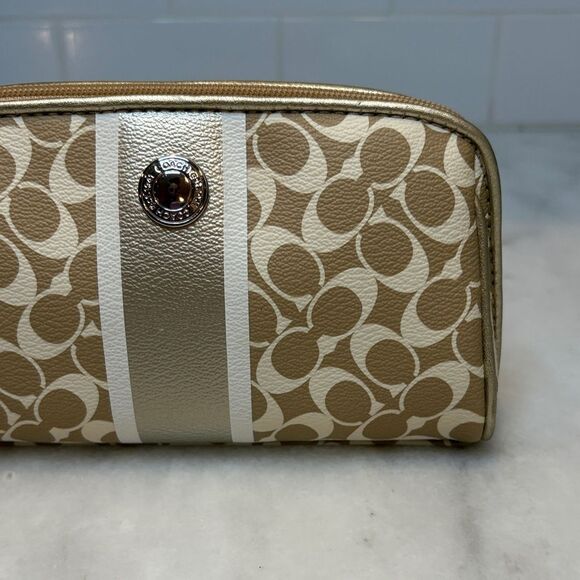 Coach Heritage Signature Logo Stripe Toiletry Bag Cosmetic Case Pouch - Picture 3 of 16